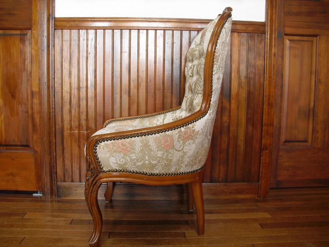 イタリア製☆ロココ様式☆スプーンバックチェア☆猫脚 鋲打ち 高級ジャガード織