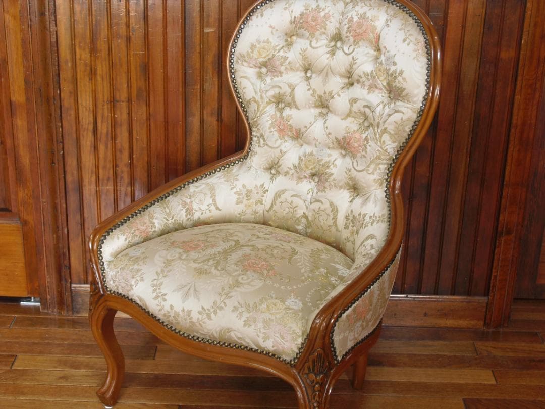 イタリア製☆ロココ様式☆スプーンバックチェア☆猫脚 鋲打ち 高級ジャガード織