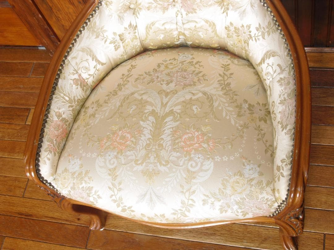 イタリア製☆ロココ様式☆スプーンバックチェア☆猫脚 鋲打ち 高級ジャガード織