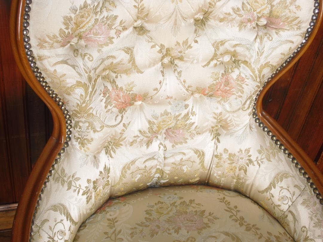 イタリア製☆ロココ様式☆スプーンバックチェア☆猫脚 鋲打ち 高級ジャガード織