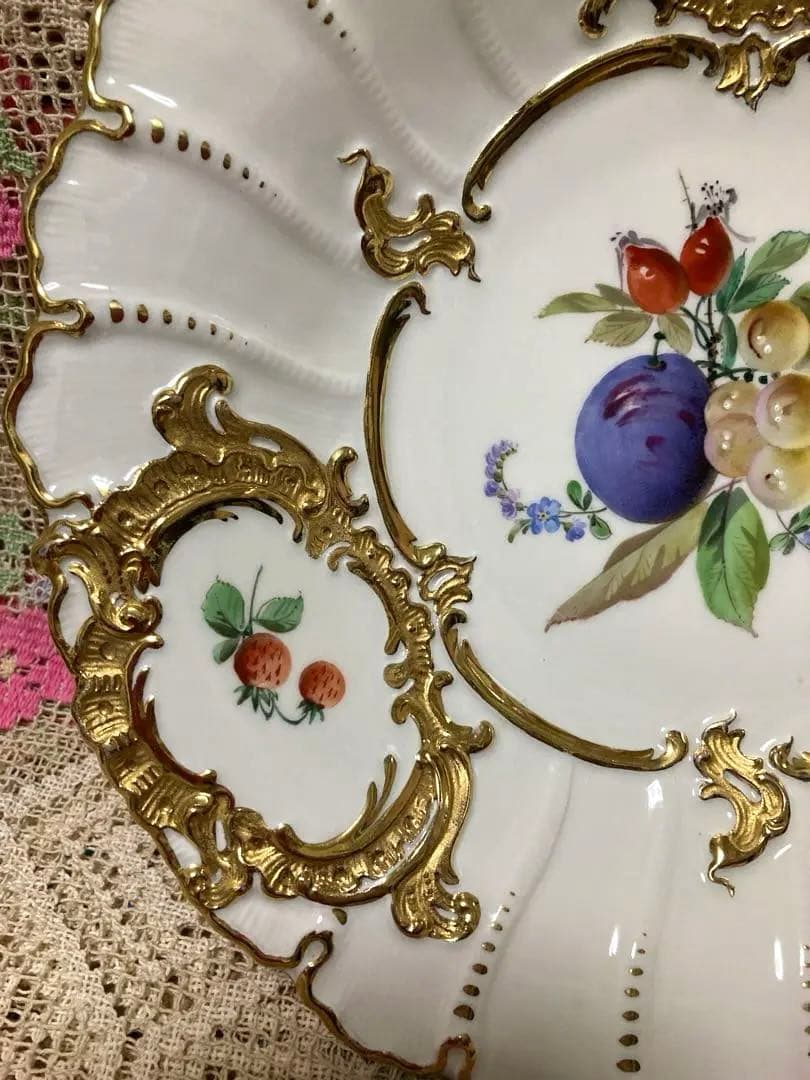 【1級品】 ヴィンテージ マイセンBフォーム 金彩フルーツ 飾り皿 プレート
