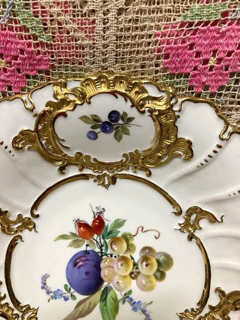 【1級品】 ヴィンテージ マイセンBフォーム 金彩フルーツ 飾り皿 プレート
