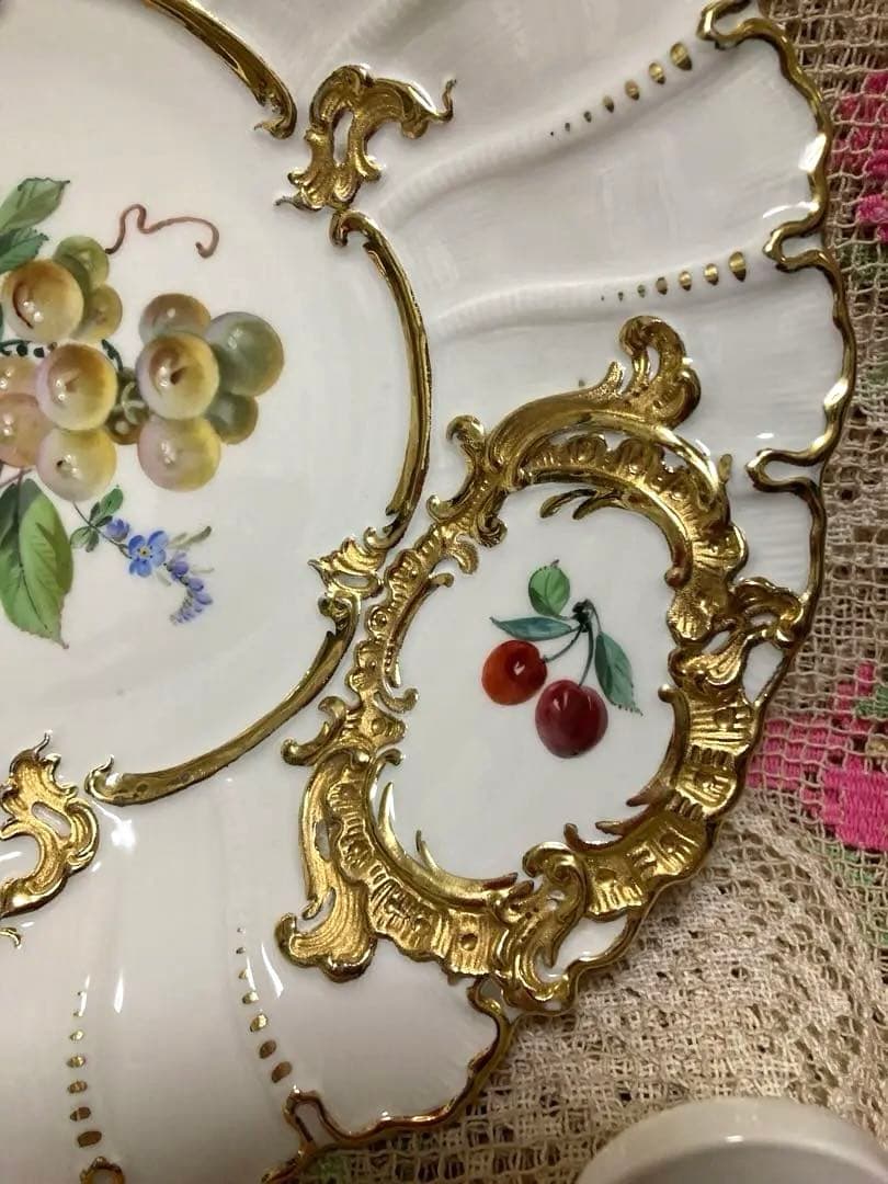 【1級品】 ヴィンテージ マイセンBフォーム 金彩フルーツ 飾り皿 プレート