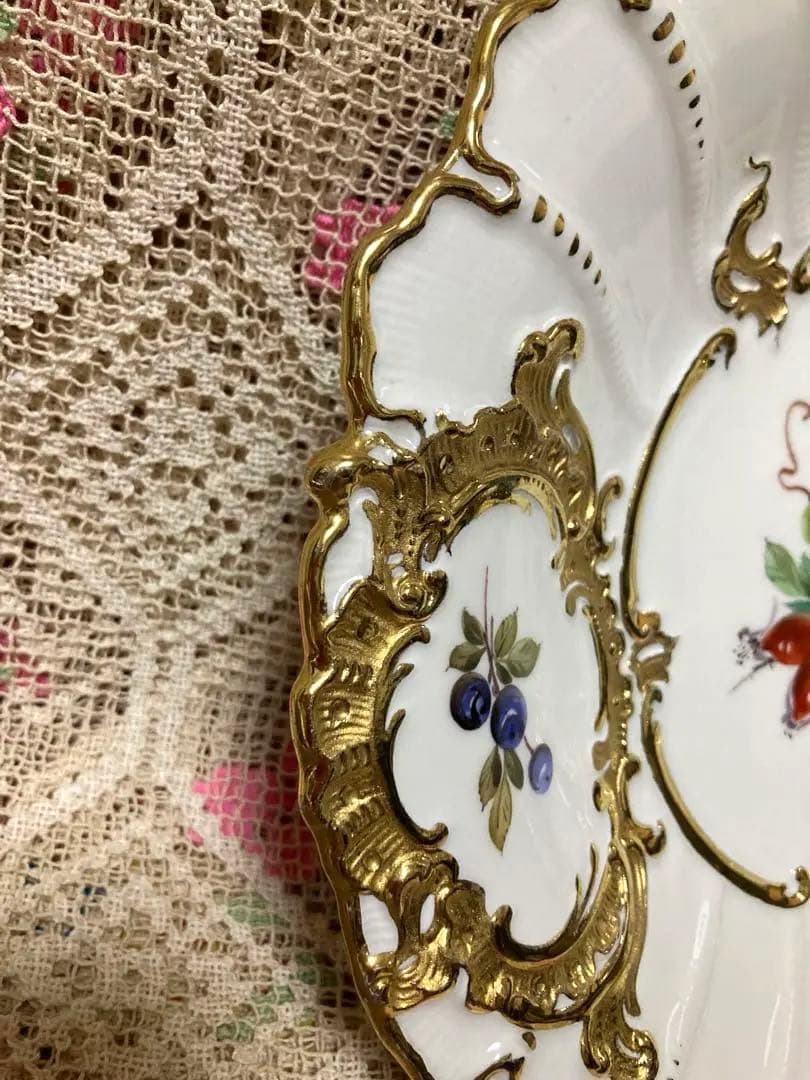 【1級品】 ヴィンテージ マイセンBフォーム 金彩フルーツ 飾り皿 プレート