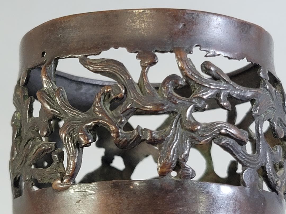 DT309 古い 中国 古銅 筆筒 宣徳年製