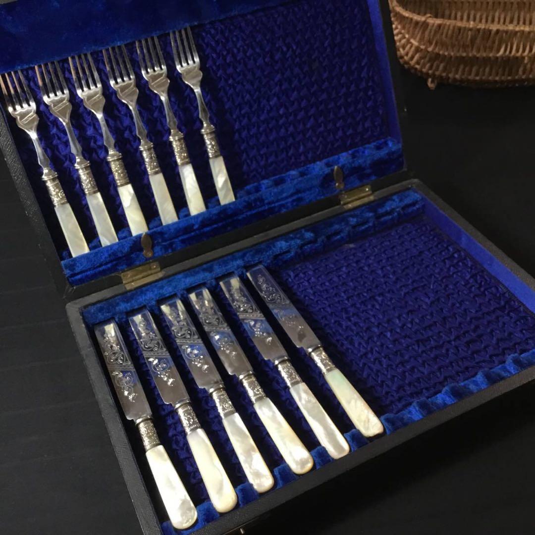 マザーオブパール◆カトラリー12本セット◆白牒貝 シルバープレート アンティーク