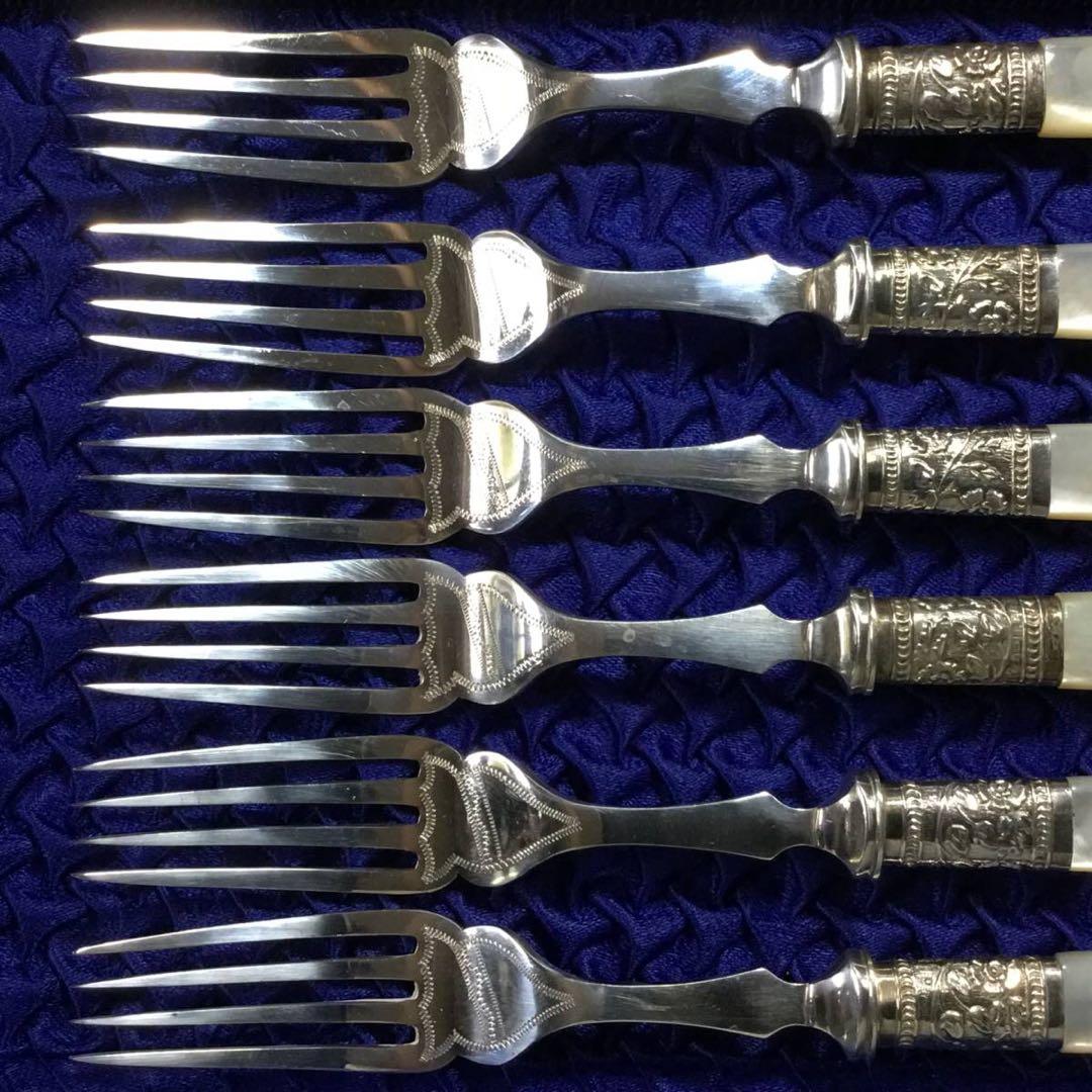 マザーオブパール◆カトラリー12本セット◆白牒貝 シルバープレート アンティーク