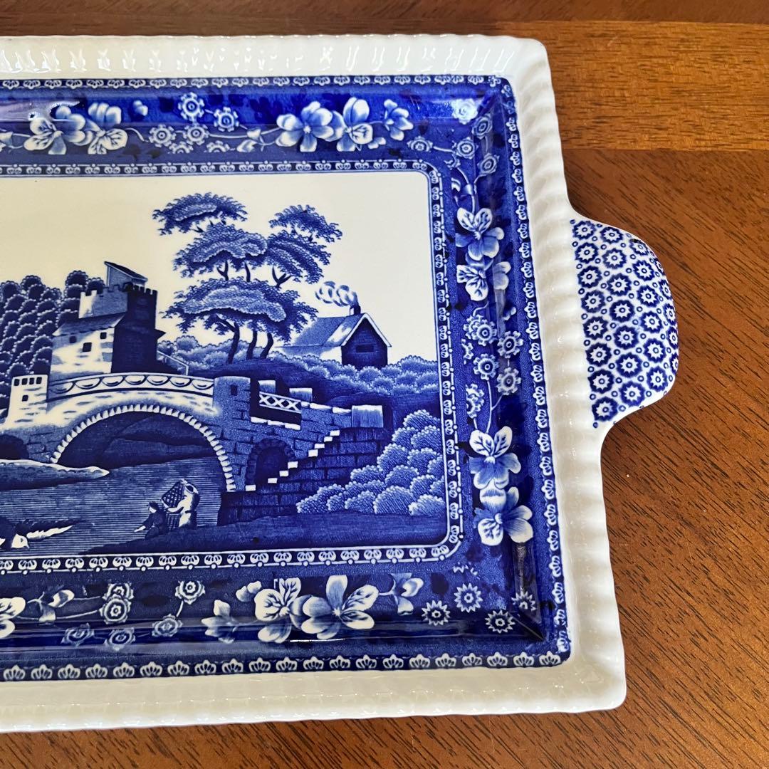 【希少品】英国製　スポード ★ブルータワー★手付きロングプレート