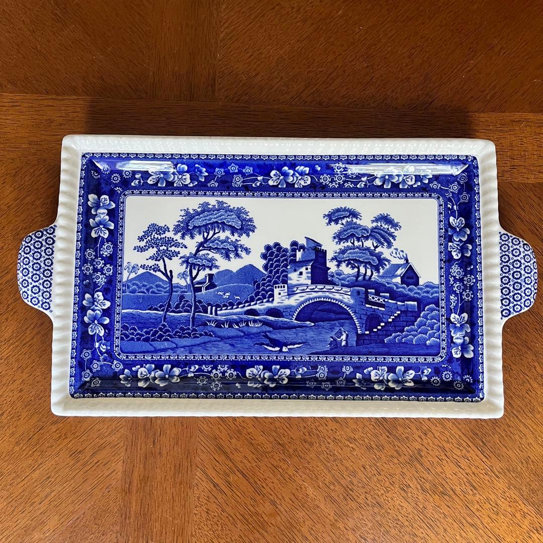 【希少品】英国製　スポード ★ブルータワー★手付きロングプレート