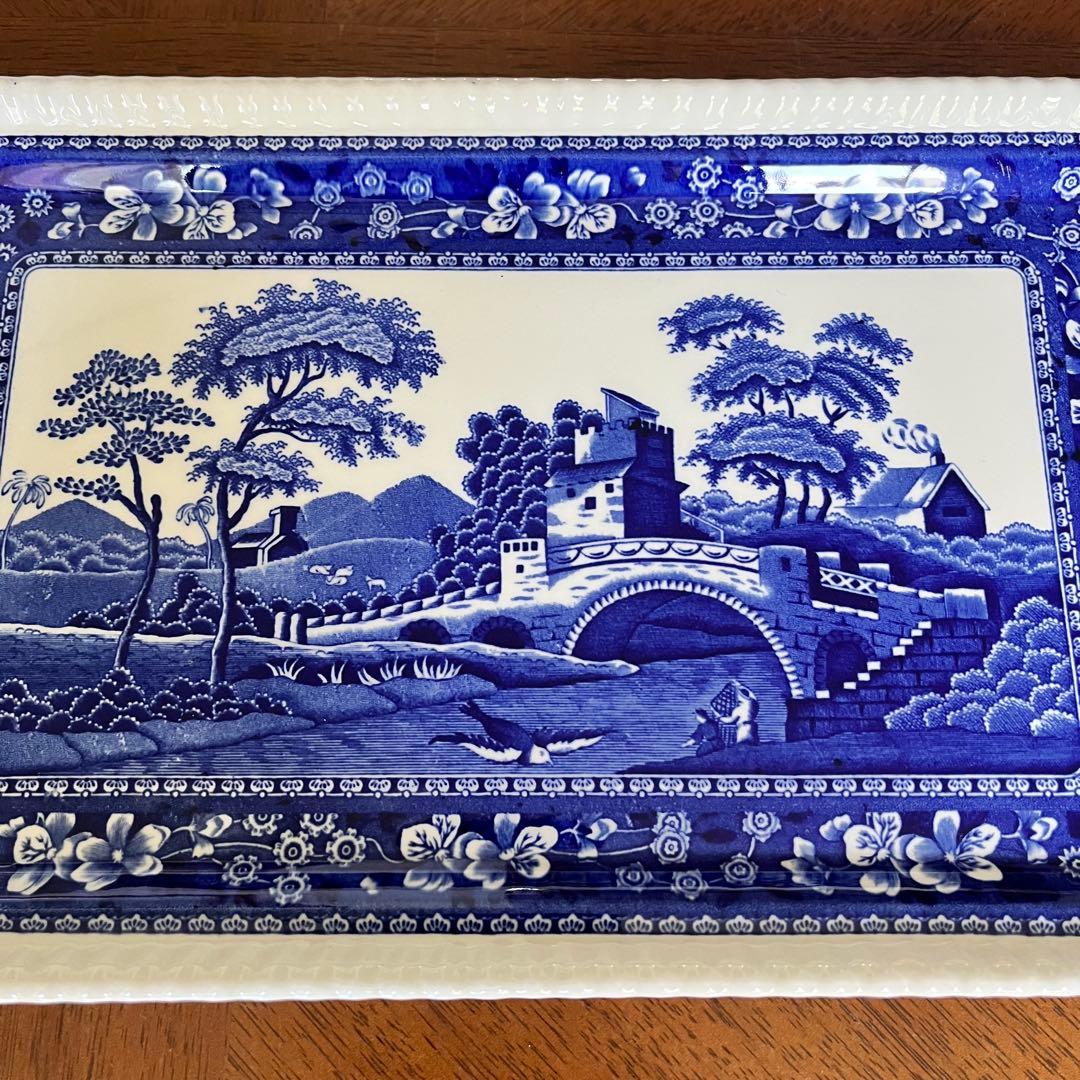 【希少品】英国製　スポード ★ブルータワー★手付きロングプレート