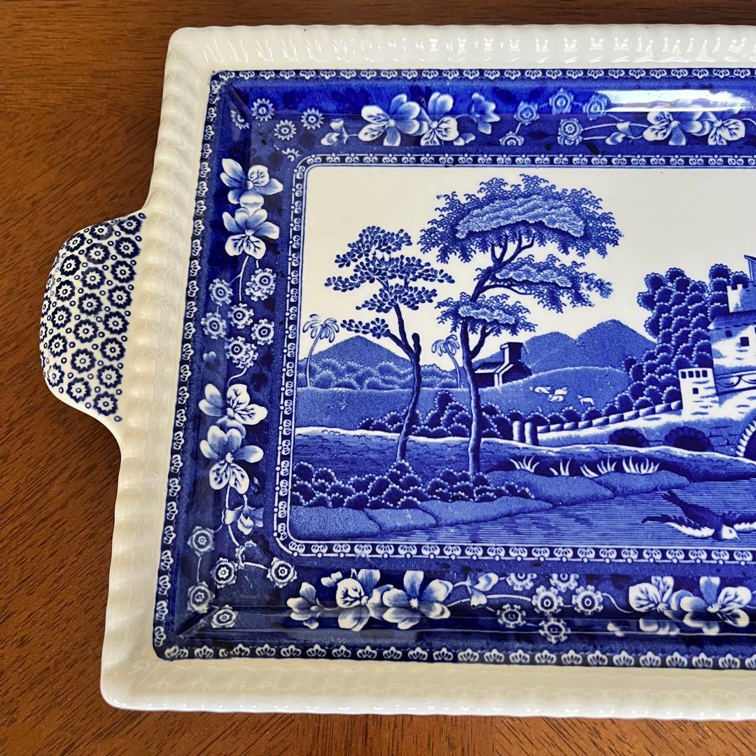 【希少品】英国製　スポード ★ブルータワー★手付きロングプレート