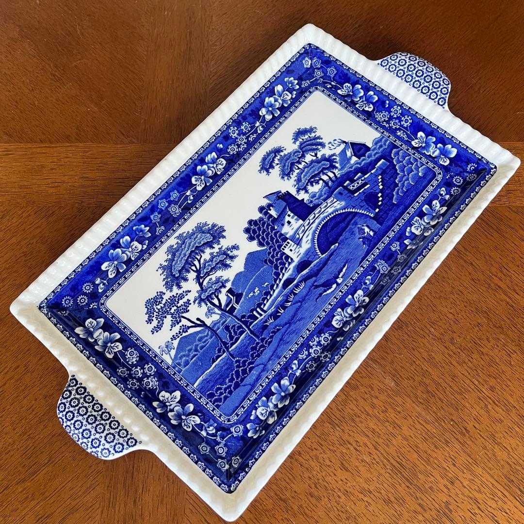 【希少品】英国製　スポード ★ブルータワー★手付きロングプレート