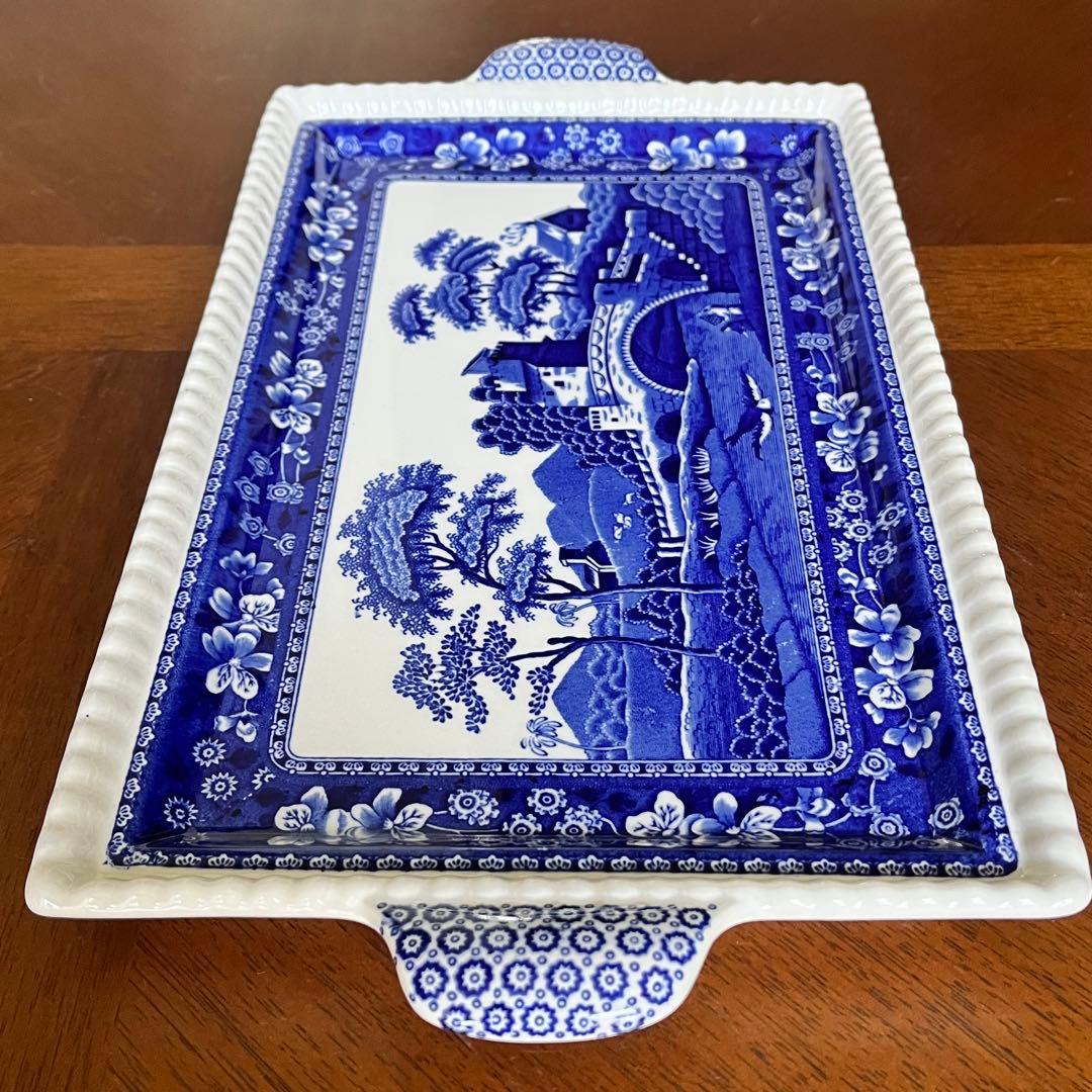 【希少品】英国製　スポード ★ブルータワー★手付きロングプレート