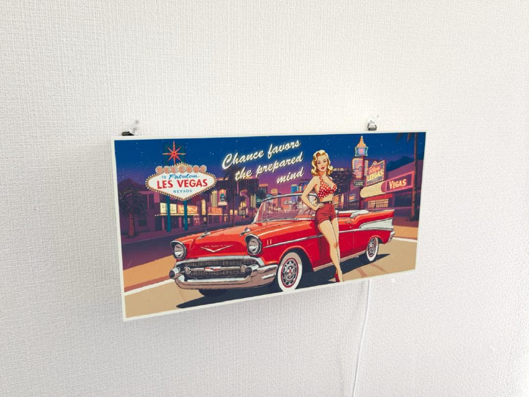 アメ車 ラスベガス ピンナップガール ガレージ 看板 置物 雑貨 ライトBOX