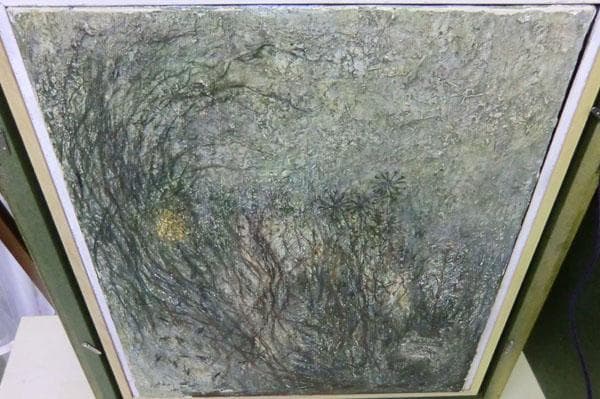 真作保証 藤本俊子　野原にて 草原　昭和44年　油絵　額縁52㎝×60㎝　北海道