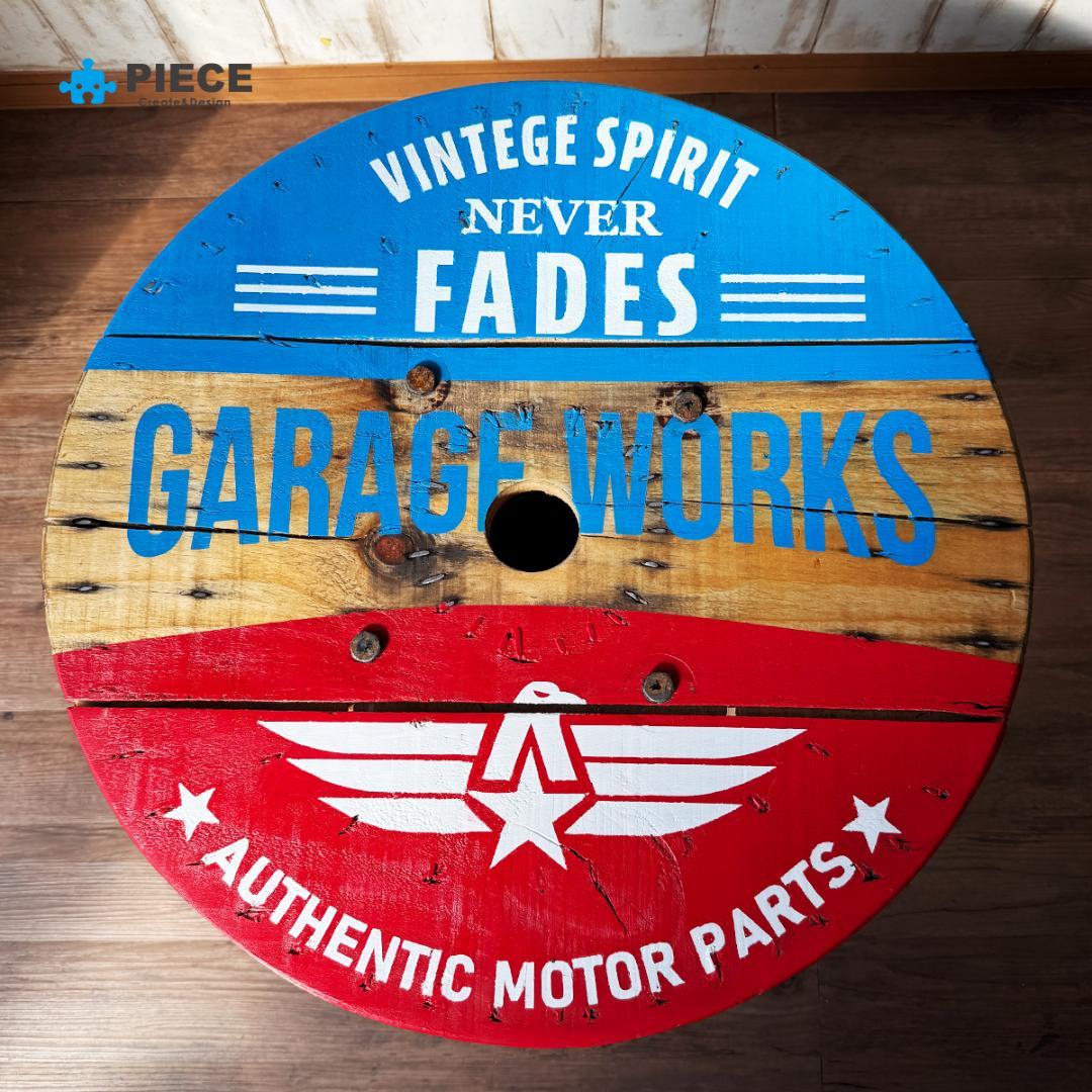 テーブル インダストリアル ケーブル ドラム ガレージ アメリカン