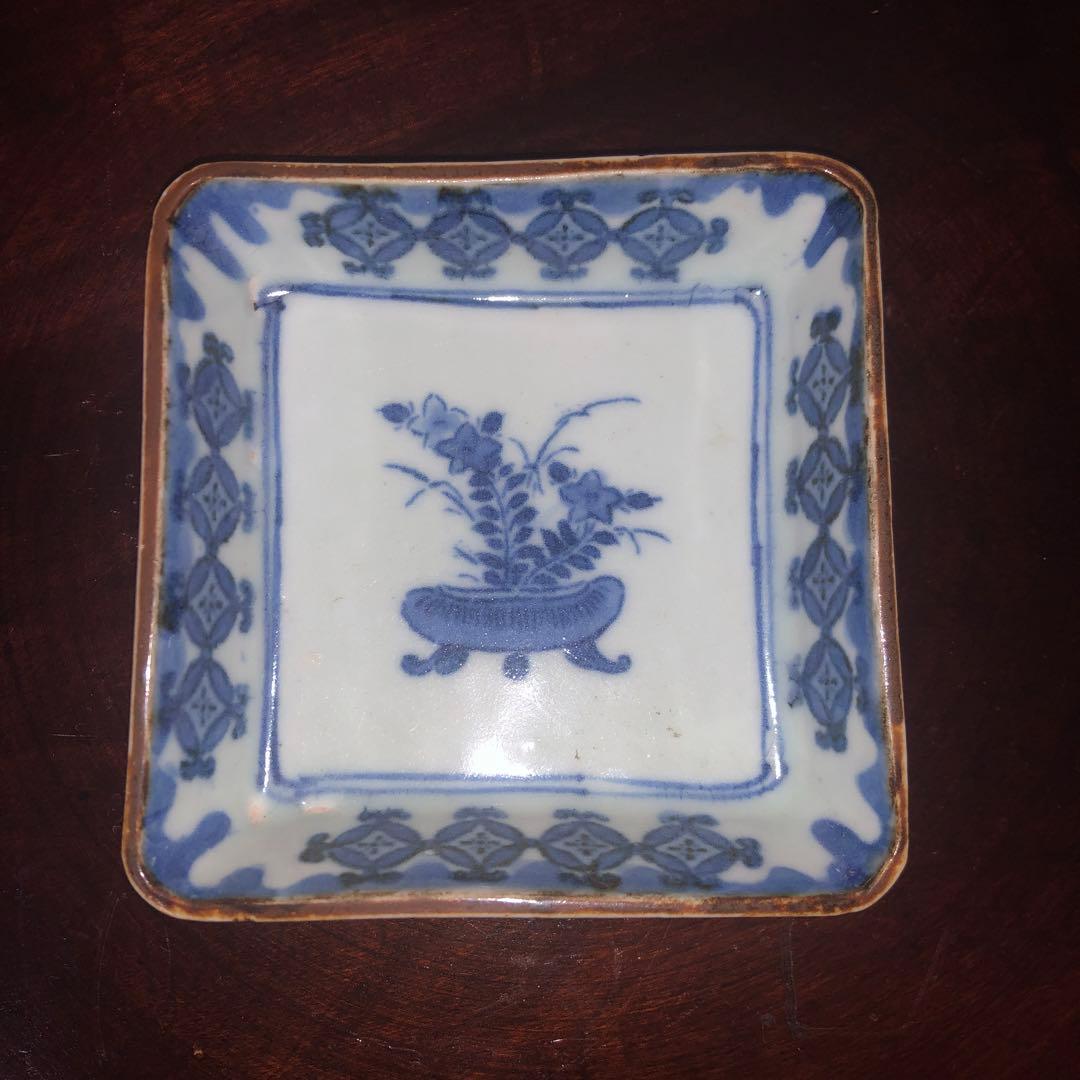 古印判コレクション⑩盆栽文　四方小鉢　型紙擦り　古伊万里