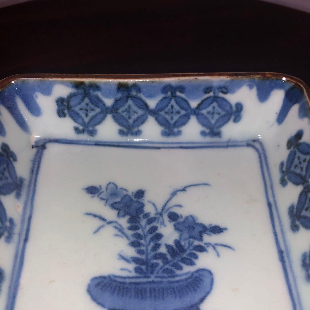 古印判コレクション⑩盆栽文　四方小鉢　型紙擦り　古伊万里