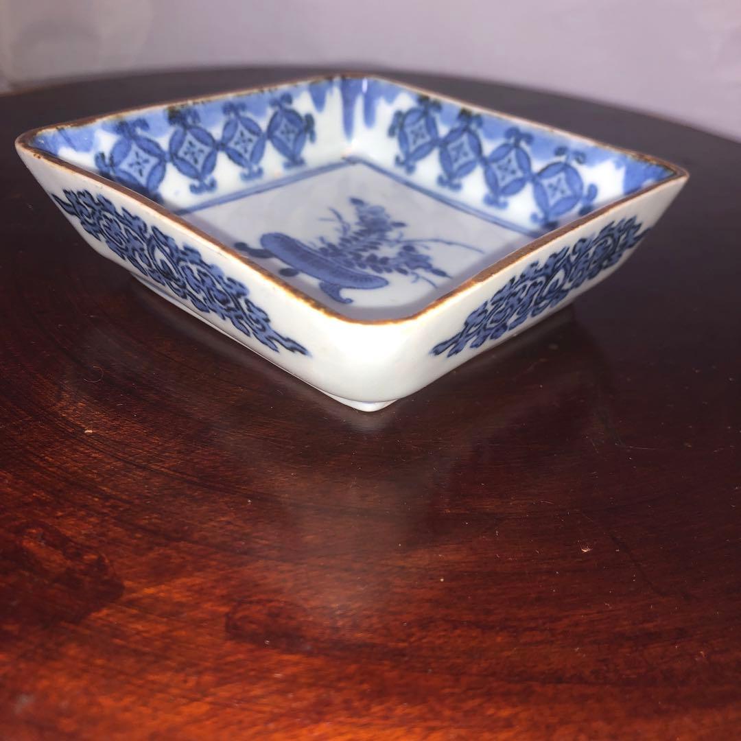 古印判コレクション⑩盆栽文　四方小鉢　型紙擦り　古伊万里