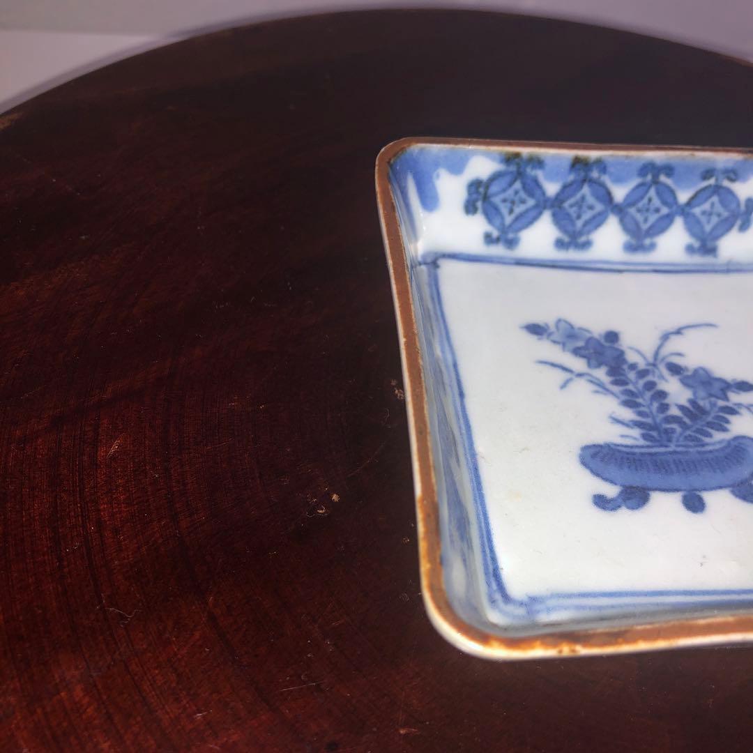 古印判コレクション⑩盆栽文　四方小鉢　型紙擦り　古伊万里