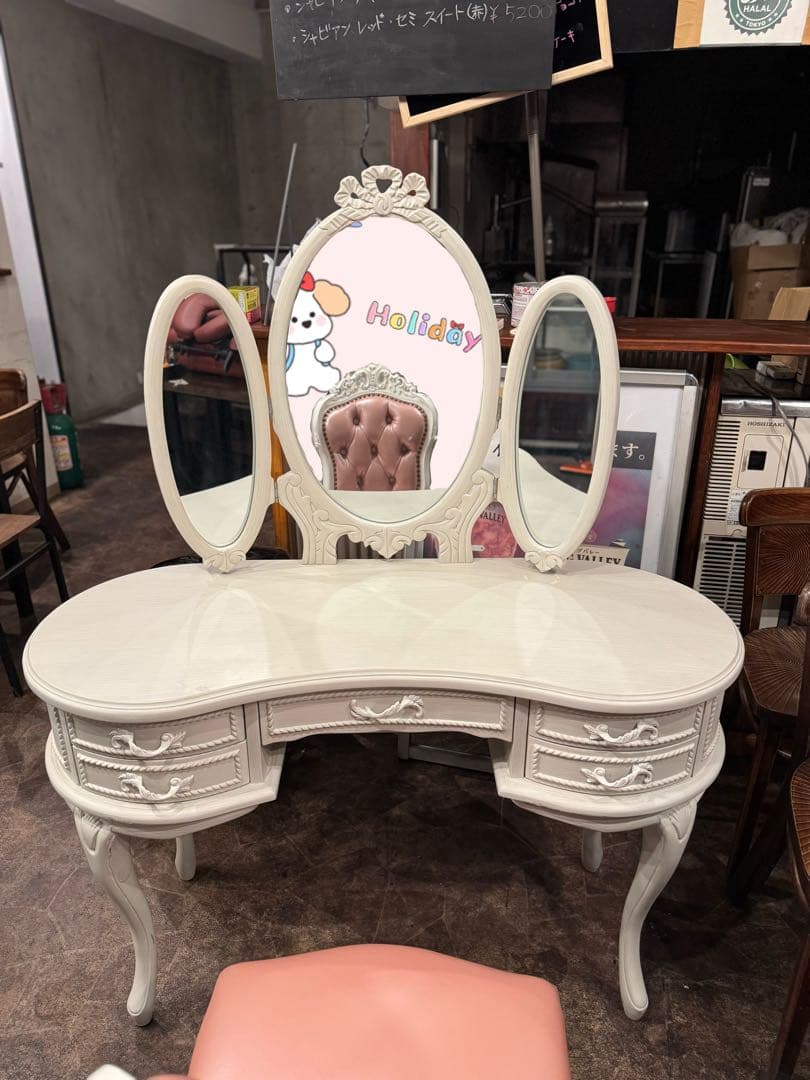 ホワイト アンティーク風 ドレッサー 約幅115cm 定価22万円