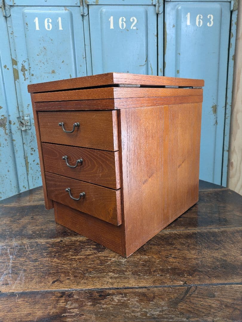 懐かしい昭和レトロ商品☆文机 折り畳み式テ ーブル 三段引き出し　和製家具