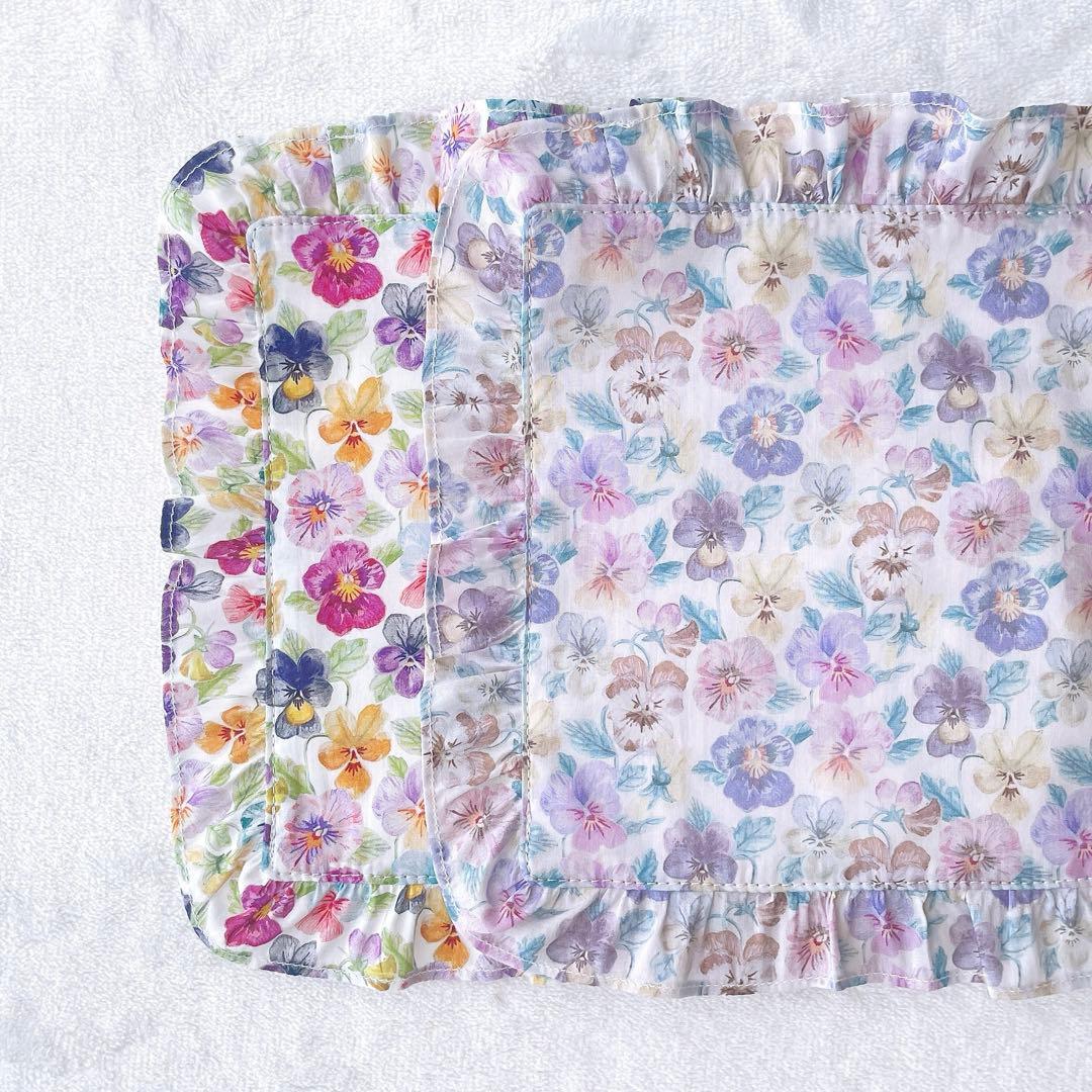 〈48〉Mim様　リバティ ハンドメイド フリル付ガーゼハンカチ 入園 入学