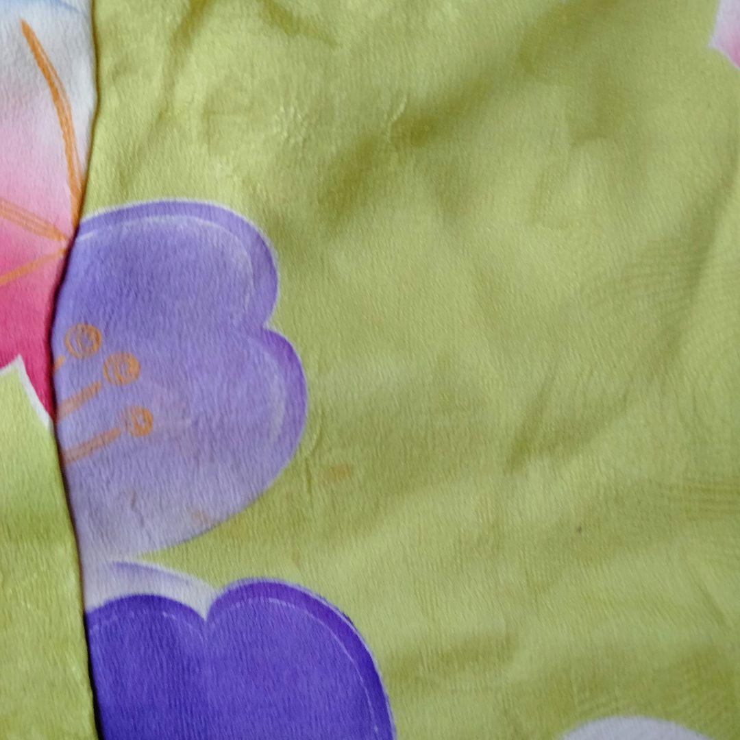 七五三　3歳　女の子　着物　アンティーク　桜模様　黄緑　錦紗　正絹　グリーン