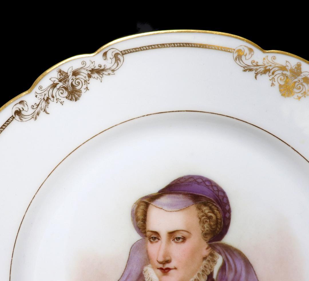 オールド・セーブル 王室特注品1846年製 色絵金彩婦人図皿 ジャンヌ・ダルブレ