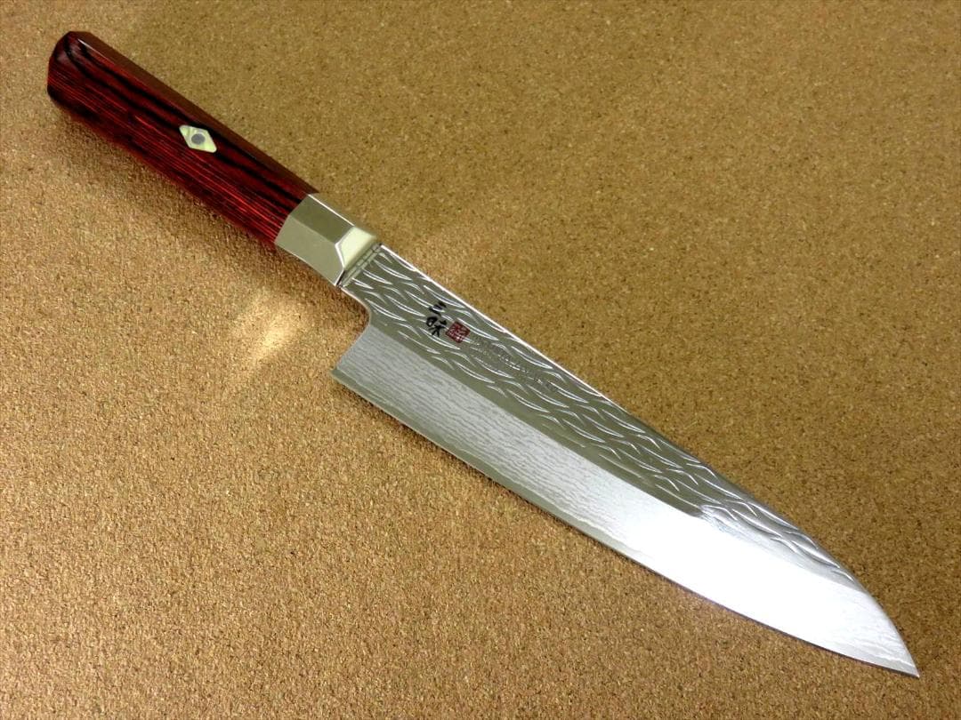 関の刃物 牛刀 180mm 三昧 波目 ダマスカス33層 両刃万能 包丁 肉切り