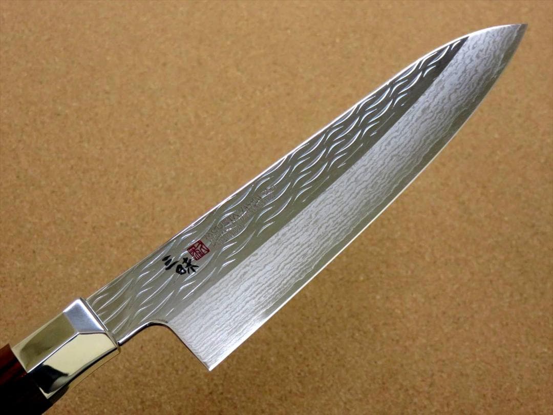 関の刃物 牛刀 180mm 三昧 波目 ダマスカス33層 両刃万能 包丁 肉切り