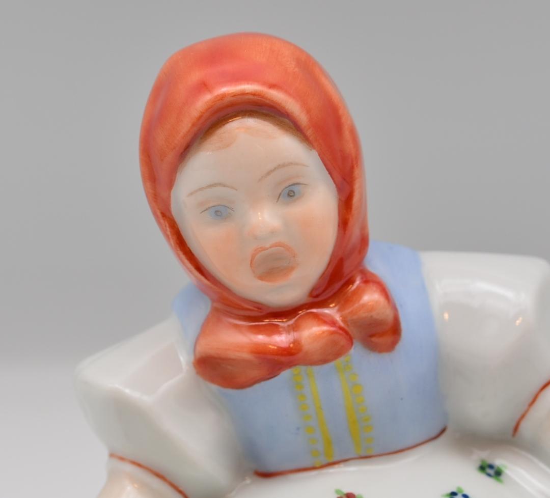 カエルに驚く少女　★ヘレンド　フィギュリン　ハンガリー　ヴィンテージ　美品