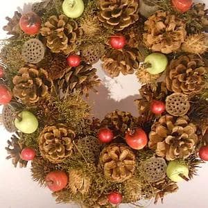 松かさ 赤リンゴ＆青りんご ブラウンリース