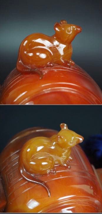 送料無料　名工土橋正市作　極上瑪瑙彫刻鼠置物 共箱・作歴・証明書　縁起物