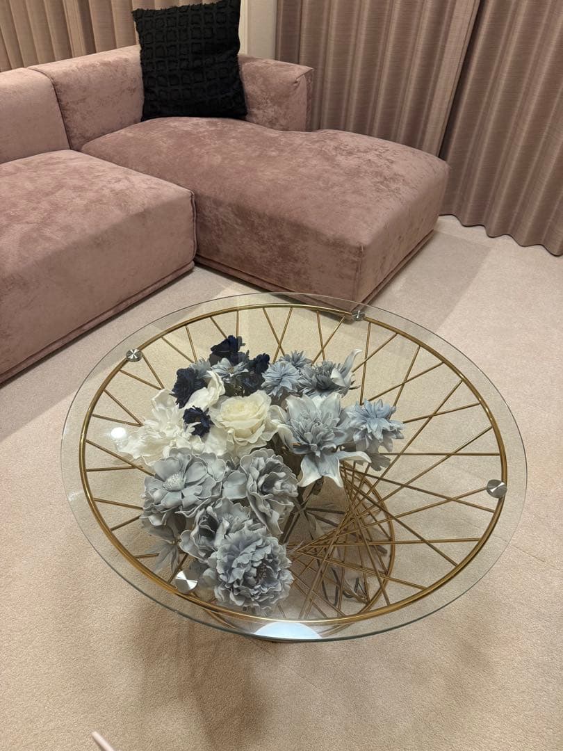 フランフラン マーリア コーヒーテーブル クリア×ゴールド（φ800）