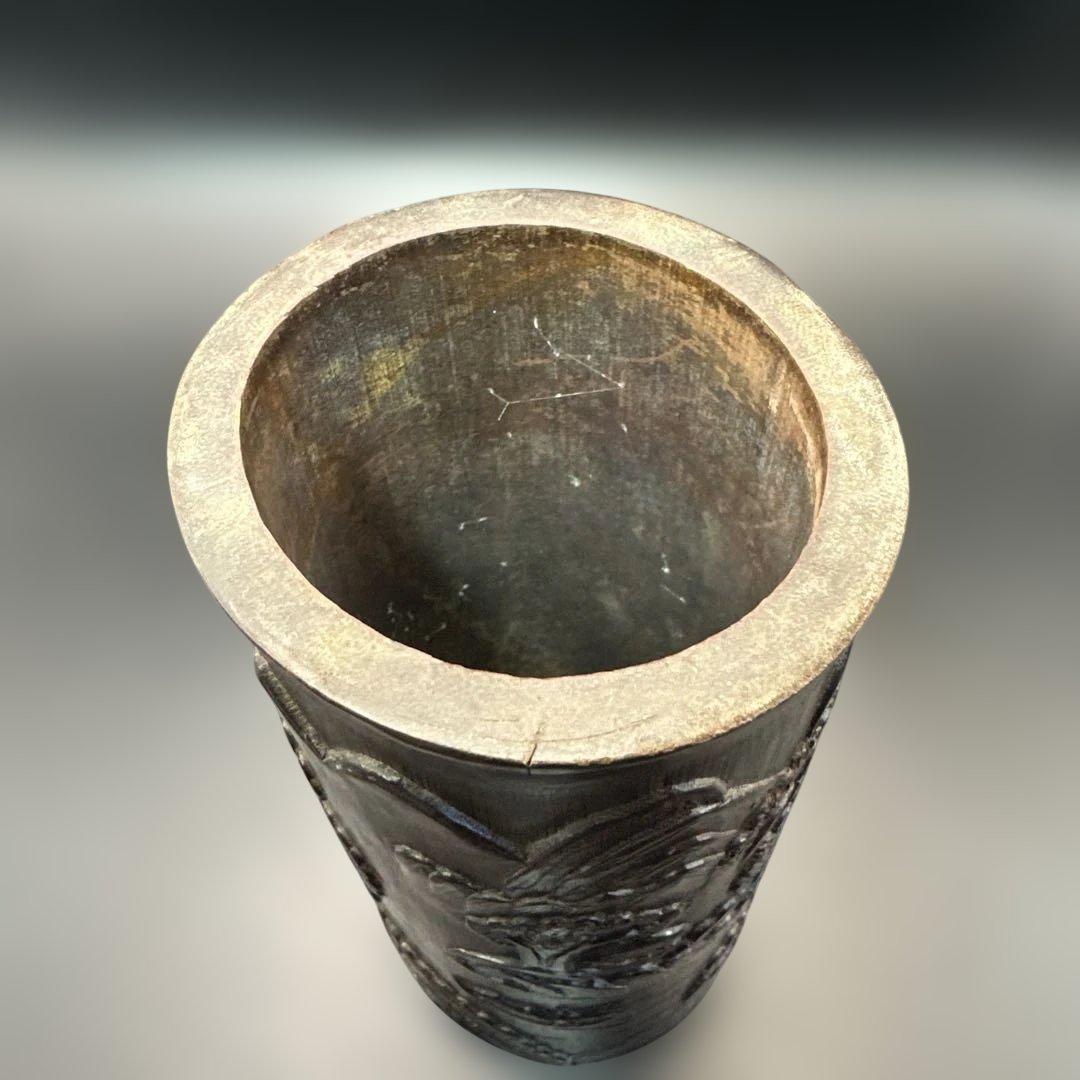 中国，竹彫刻，彫刻，置物，筆入り