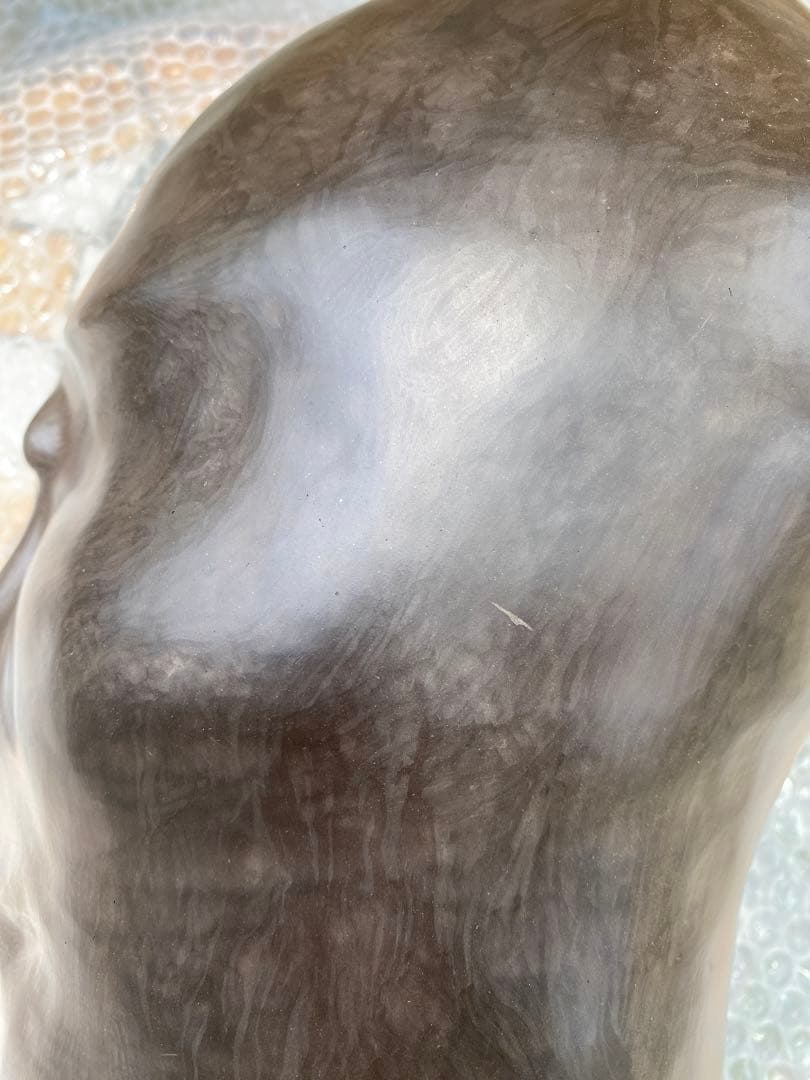 佐藤公平 陶器製 人形の頭部彫刻 黑陶 置物 陶芸 共箱