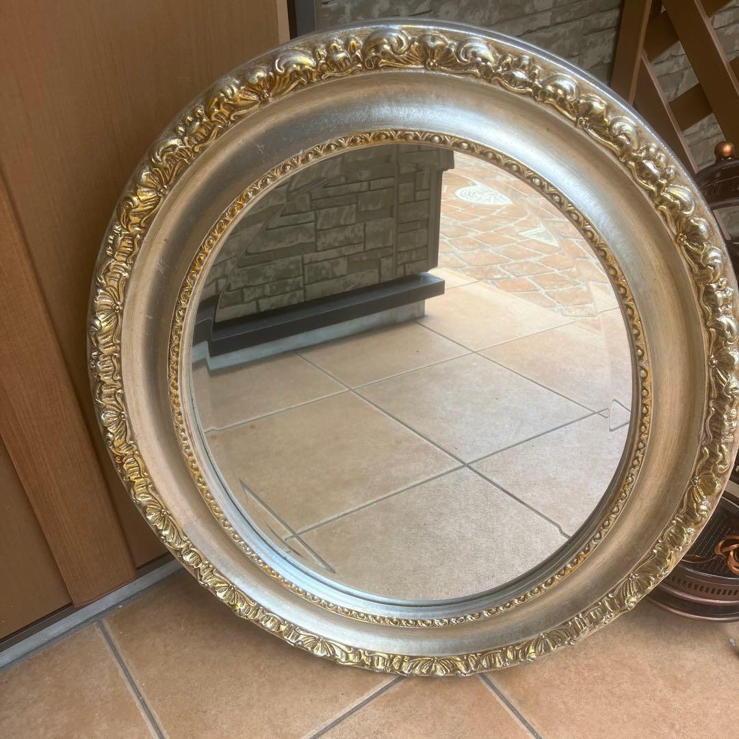 イタリア製　アンティーク調　ラウンドミラー 鏡　ウォールミラー　鏡　ヴィンテージ
