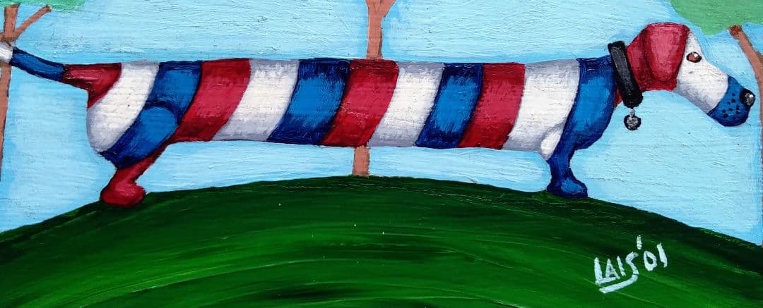 アメリカンヴィンテージ Ruth Lais 3色柄 ダックスフンド アクリル絵画