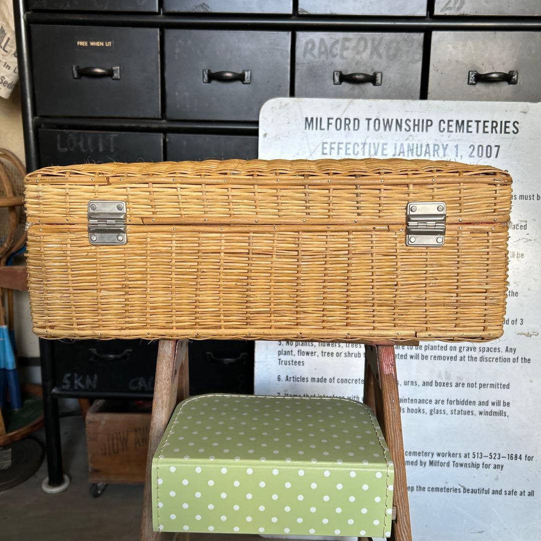 【鍵&ミニトランク付き】 ラタン トランクバスケット かごバック 籠 蚤の市