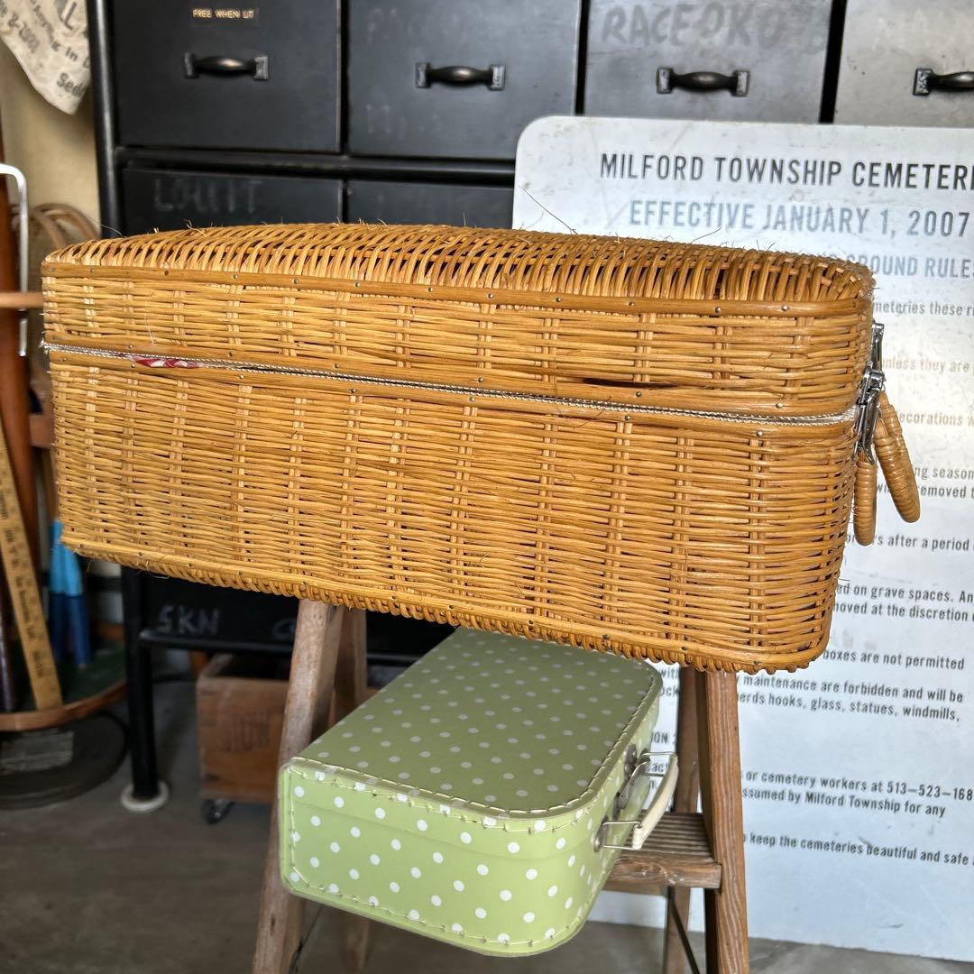 【鍵&ミニトランク付き】 ラタン トランクバスケット かごバック 籠 蚤の市