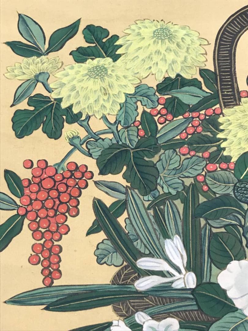 模写】柳沢淇園/籠花図/花図/花鳥図/掛軸/名家伝来/AD-5 - メルカリ