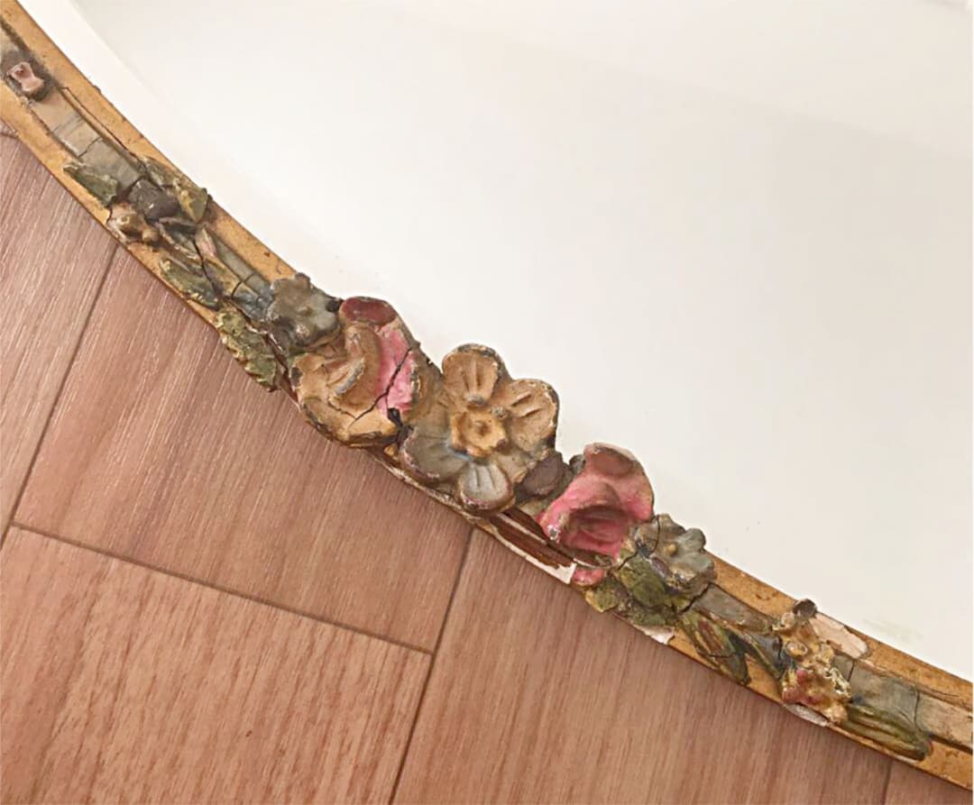 イギリスアンティーク☘️花装飾 壁掛けバーボラミラー オーバル型 英国鏡 送料込み