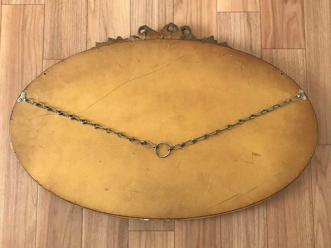 イギリスアンティーク☘️花装飾 壁掛けバーボラミラー オーバル型 英国鏡 送料込み