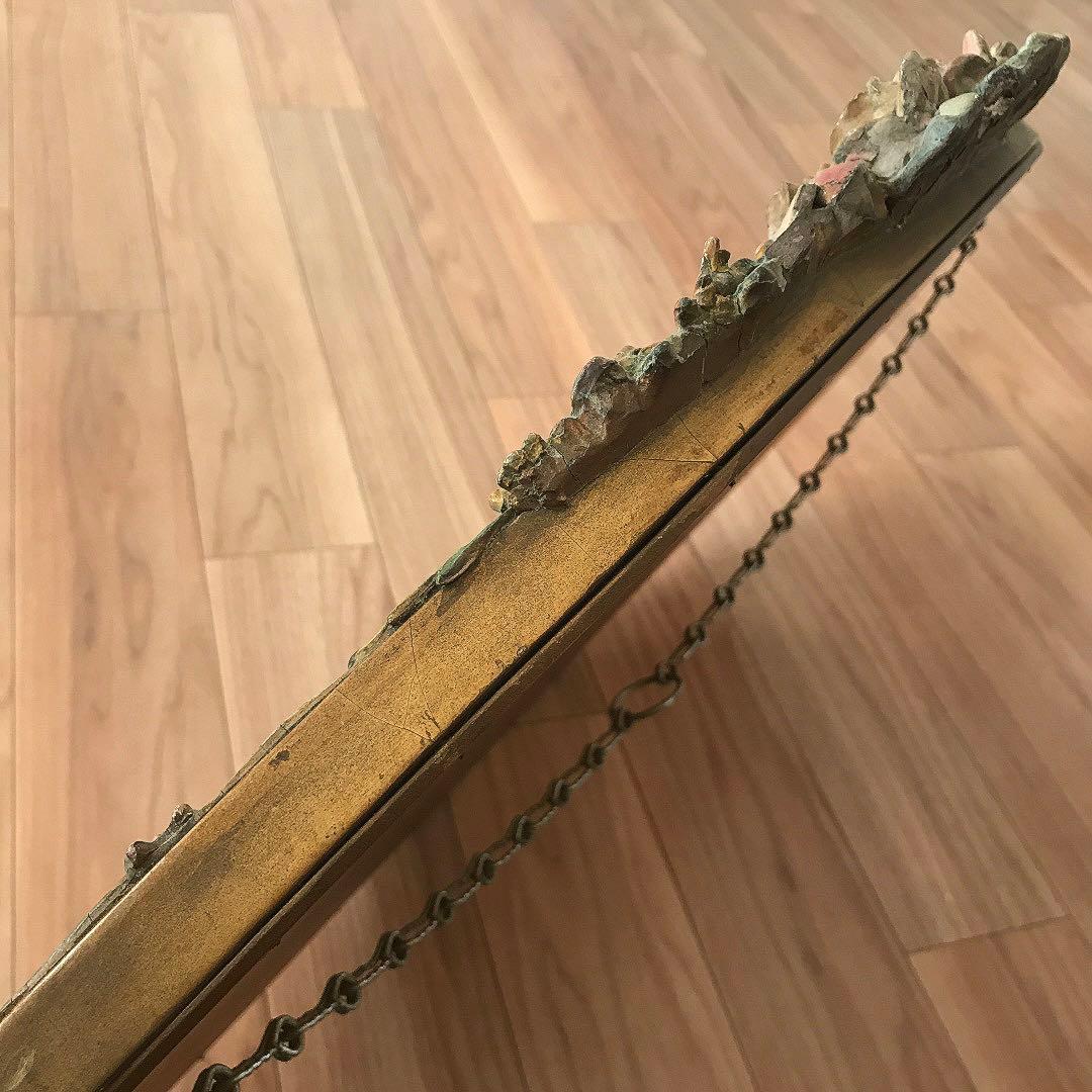 イギリスアンティーク☘️花装飾 壁掛けバーボラミラー オーバル型 英国鏡 送料込み