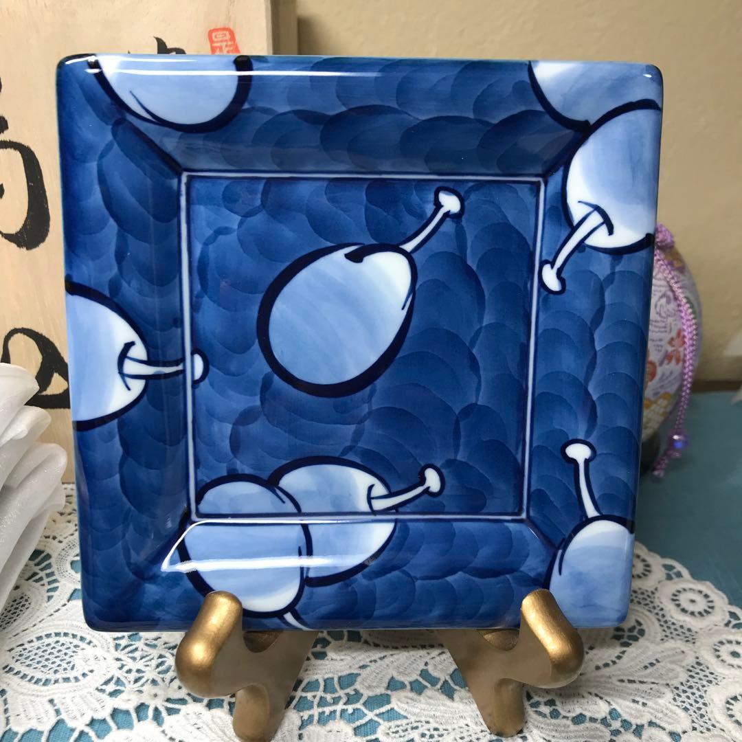 源右衛門窯 染濃プルーン文 角皿 5枚１セット　未使用品　木箱入り