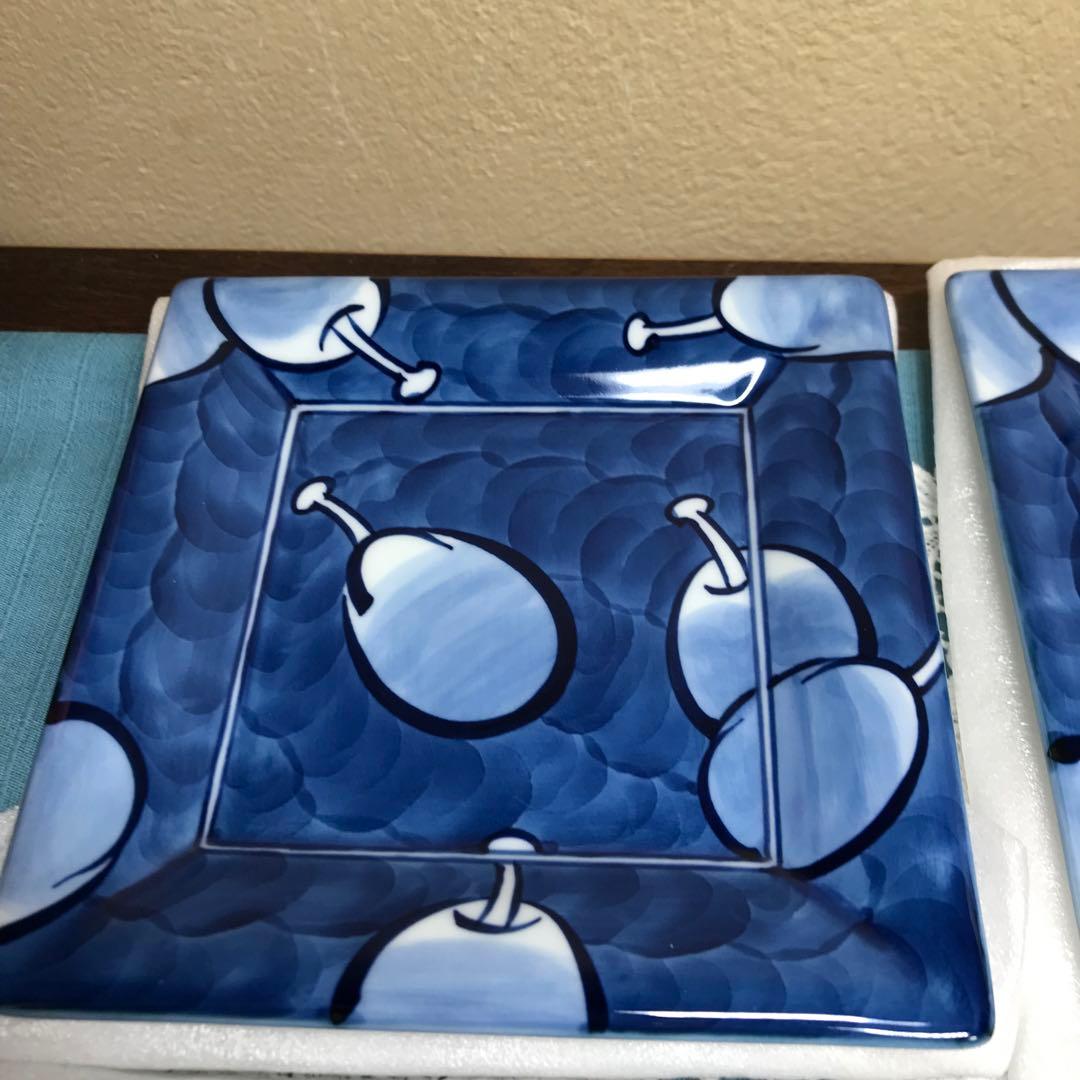 源右衛門窯 染濃プルーン文 角皿 5枚１セット　未使用品　木箱入り