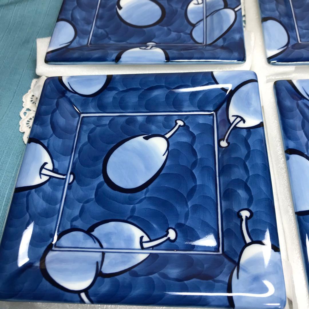 源右衛門窯 染濃プルーン文 角皿 5枚１セット　未使用品　木箱入り