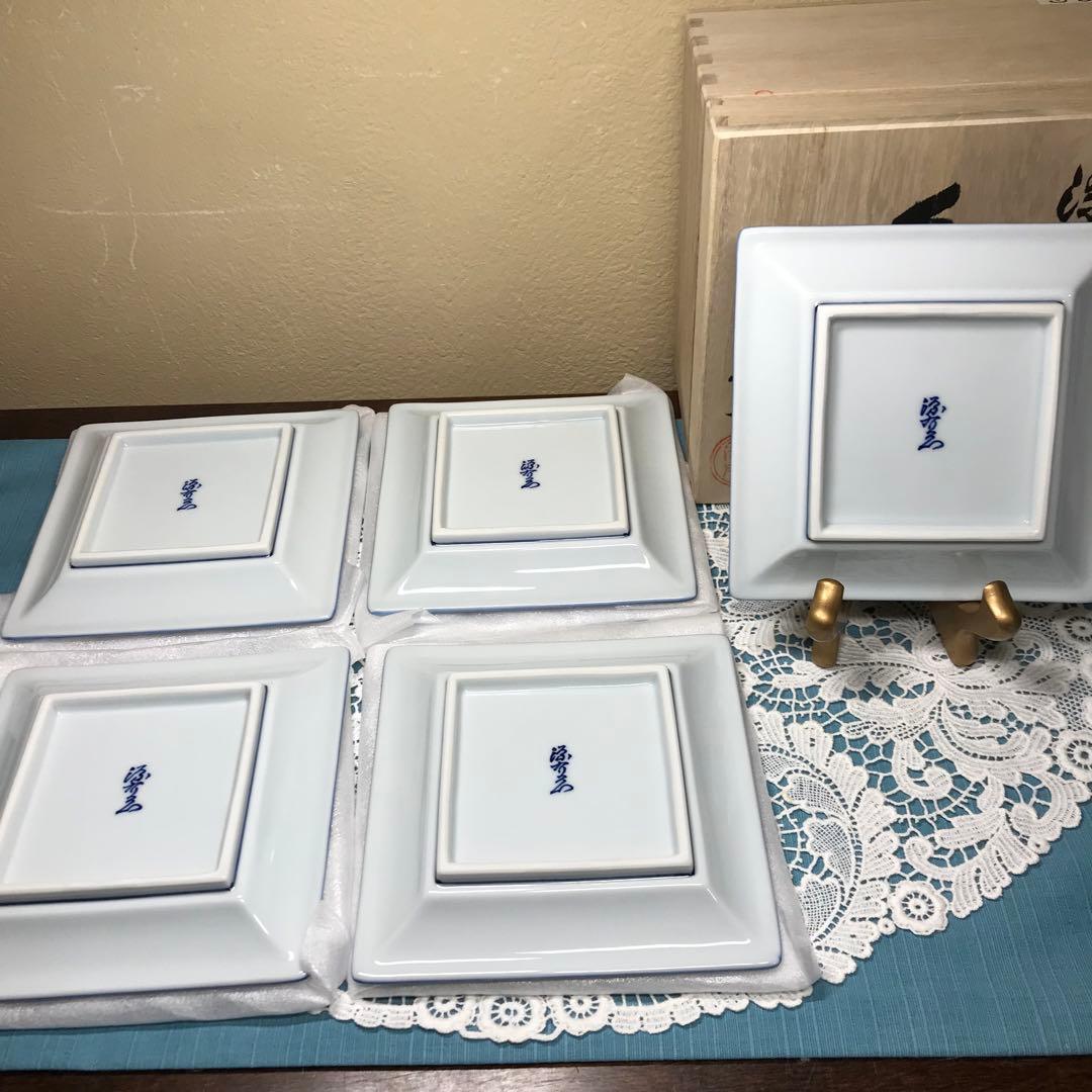 源右衛門窯 染濃プルーン文 角皿 5枚１セット　未使用品　木箱入り