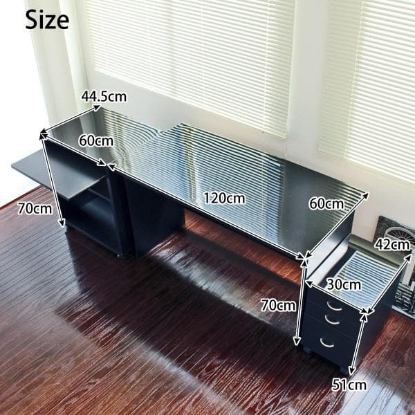 【新品・送料無料】【日本製】120デスク+60 パソコンデスク ラック+チェスト